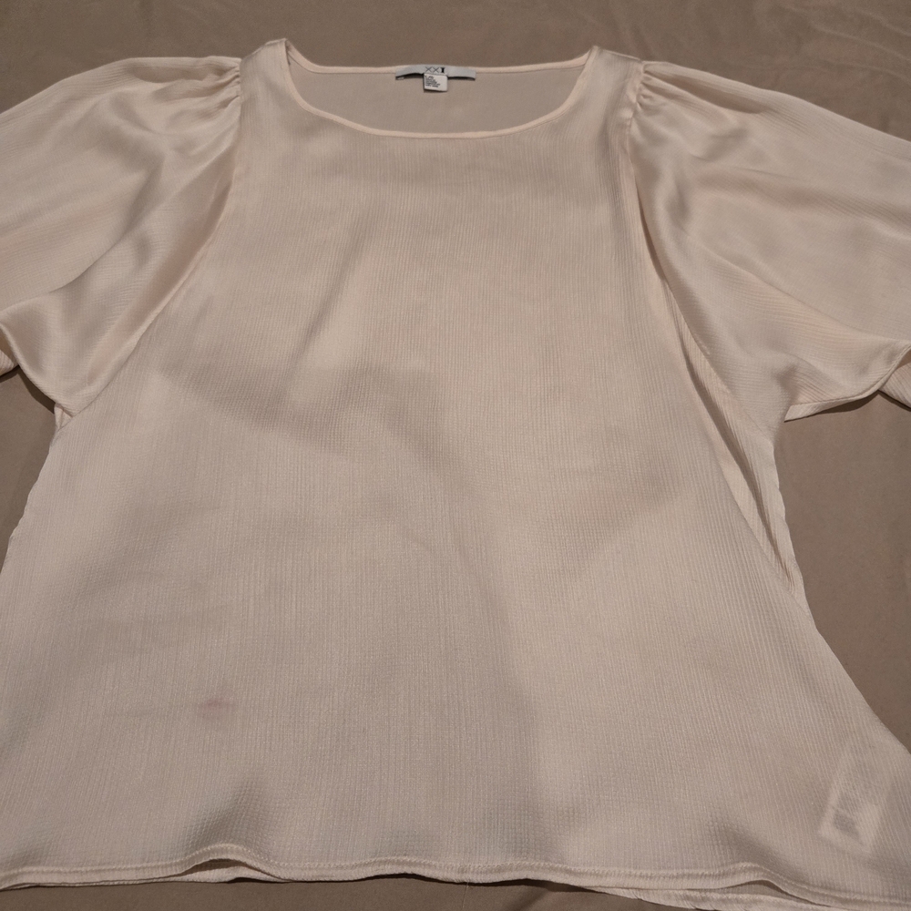 Forever 21 Cream Blouse with Puff Sleeves